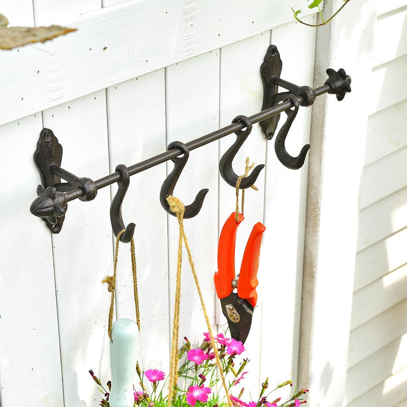 Sungmor Vintage Cast Iron Wall Hook Rack - Rustic Farmhouse Wall-Mounted Hanger for Coats, Keys, Mugs, Towels - Heavy Duty Decorative Organizer with 4 Removable Hooks - Image 4